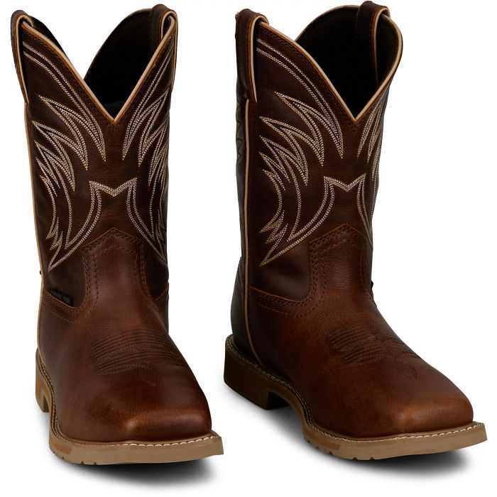 Justin Men's Daywork 11" Steel Toe Waterproof Western Work Boot - Pecan - SE4243