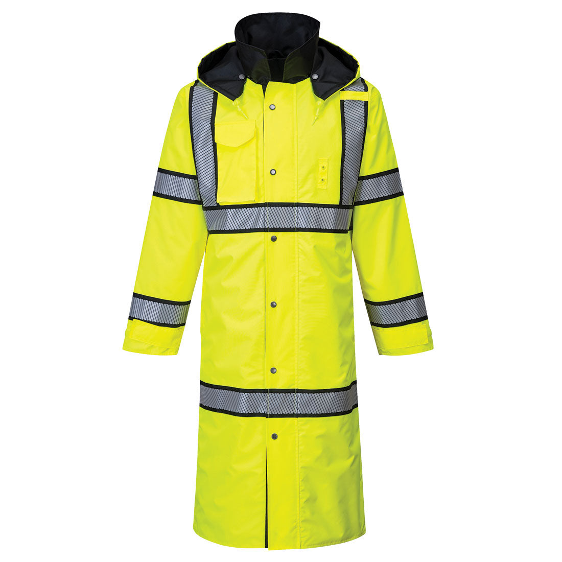 Portwest Hi-Vis Reversible Rain Coat 48" - Yellow/Black - UH447 XS - Overlook Boots