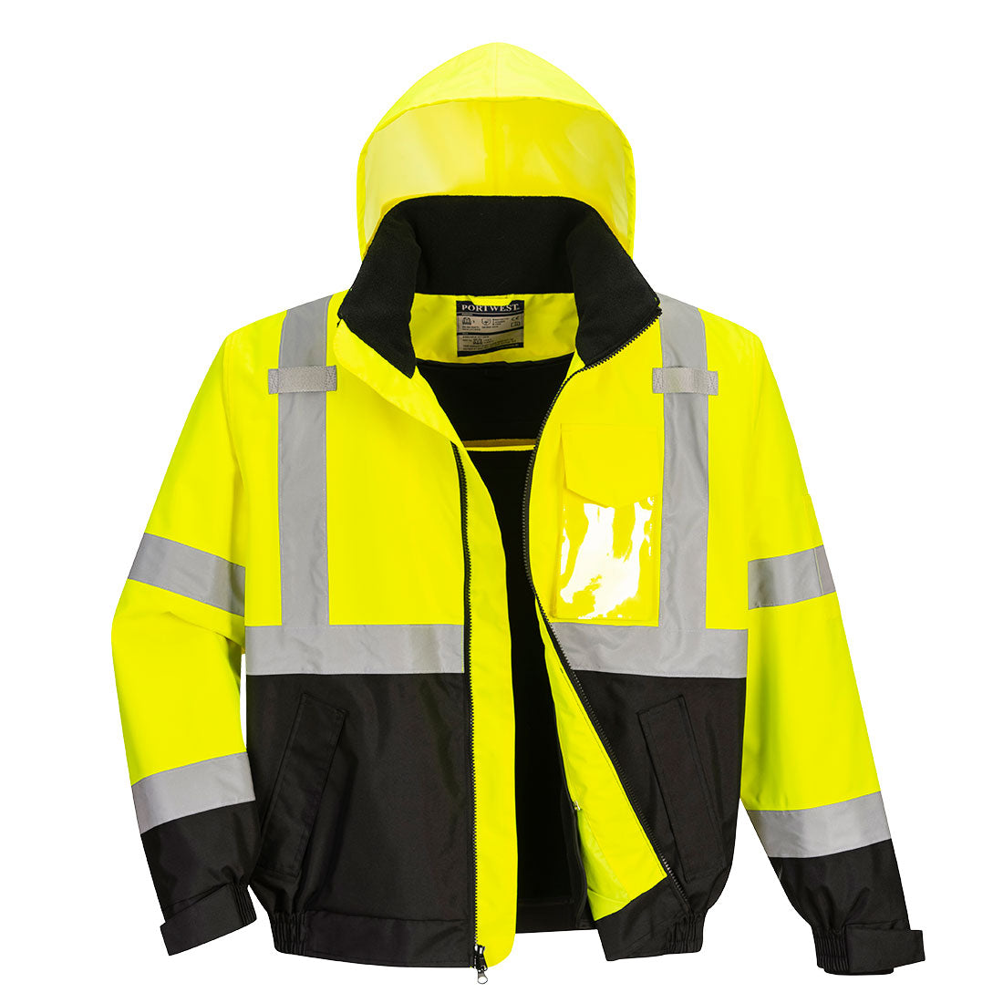 Portwest Hi-Vis 2-in-1 Contrast Bomber Jacket - Yellow/Black - US364 S - Overlook Boots