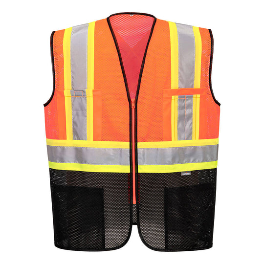 Portwest Frisco Hi-Vis X Back Contrast Executive Vest - Orange/Black - 12 Pack - US395 S - Overlook Boots