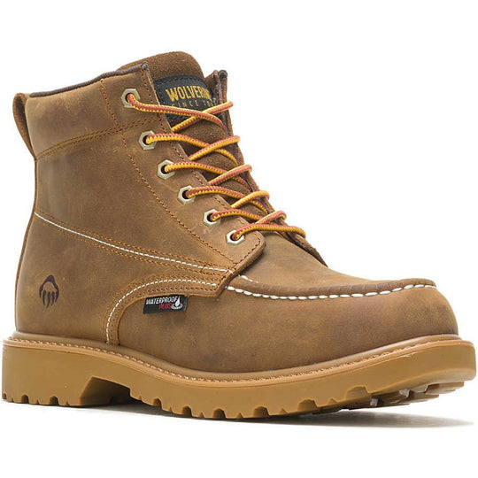 Wolverine Men's Floorhand 6" Moc Toe Waterproof Work Boot- Tan- W080139 - Overlook Boots