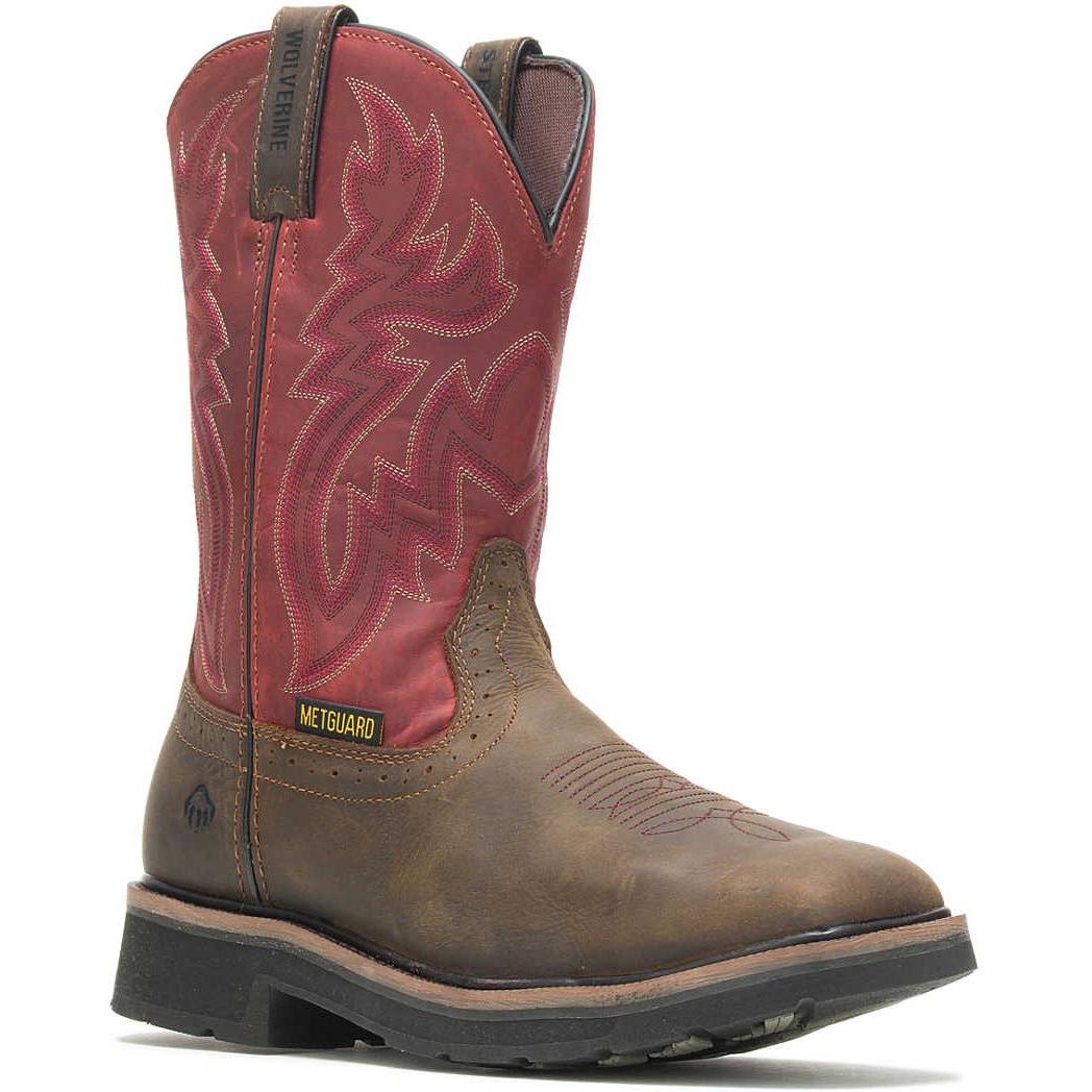 Wolverine Men's Rancher Steel Toe Waterproof Met Guard Wellington Western Work Boot - Brown/Red - W10929 7 / Medium / Dark Brown - Overlook Boots