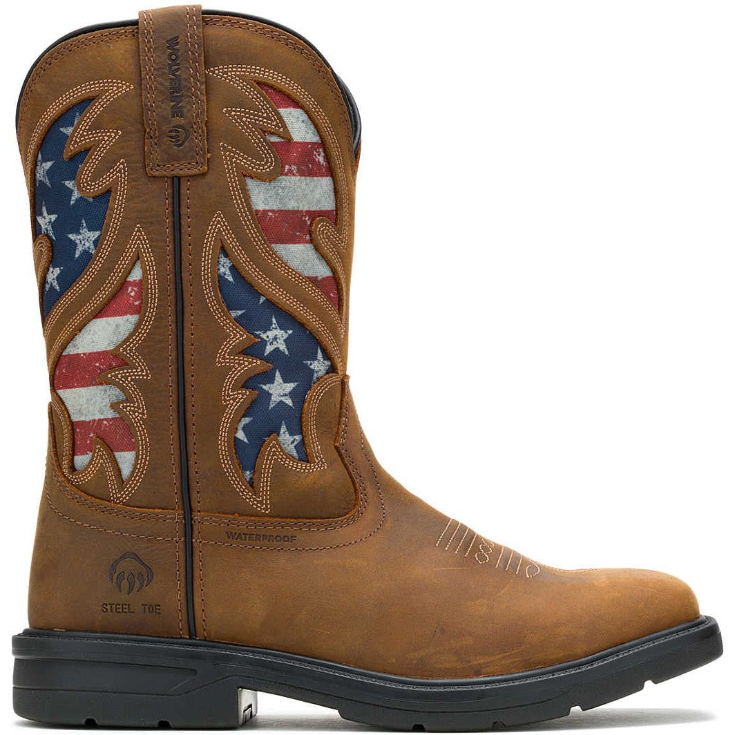 Wolverine Men's Rancher Flag Steel Toe Waterproof Western Work Boot -Brown- W241181 - Overlook Boots