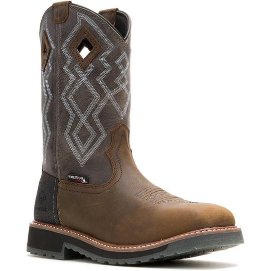 Wolverine Men's Rancher Pro Soft Toe Waterproof Pull On Western Work Boot- Titanium - W250030 7.0 / Medium / Brown - Overlook Boots