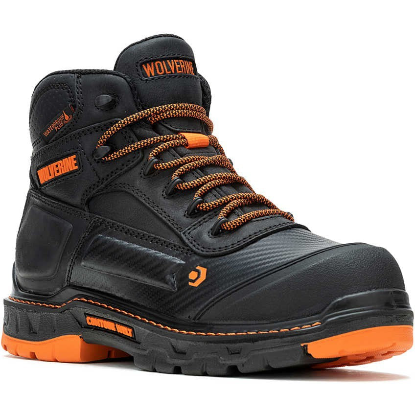 Wolverine Men's Overpass 6" Safety Toe Waterproof Composite Toe Work Boot -Black- W241180 7 / Medium / Black - Overlook Boots