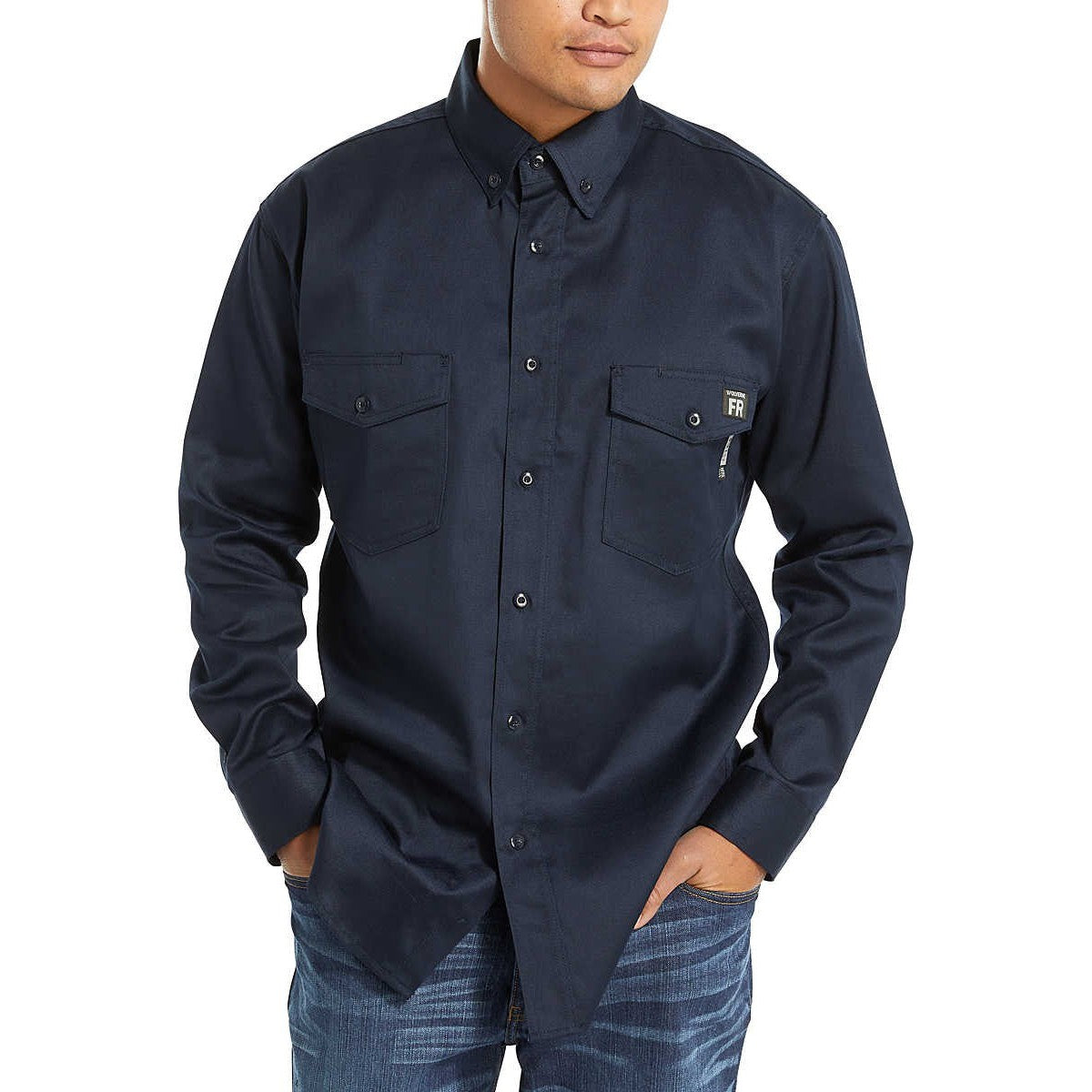 Wolverine Men's Flame Resistant Twill Long Sleeve Shirt - Navy - W1203320-417 - Overlook Boots
