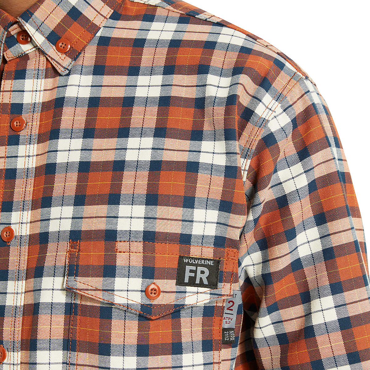 Wolverine Men's Flame Resistant Plaid Long Sleeve Twill Shirt - Russet - W1203980-607 - Overlook Boots
