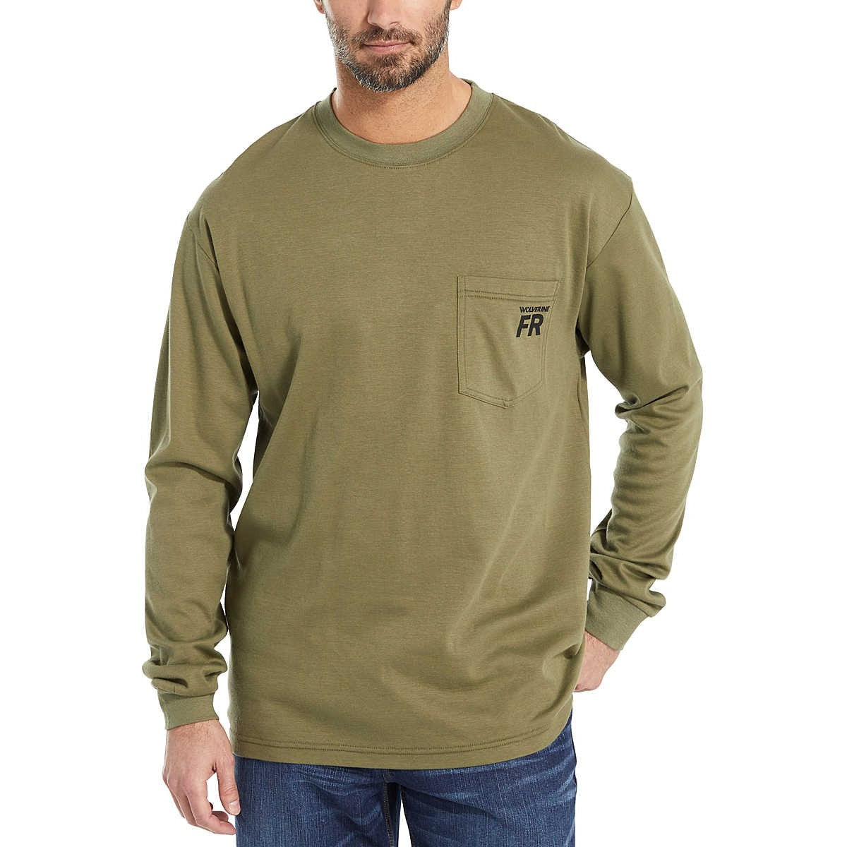 Wolverine Men's Flame Resistant Long Sleeve Print Tee - Moss - W1206550-321 - Overlook Boots