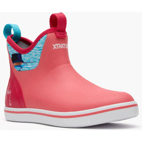 Xtratuf Women's Guy Harvey 6" Waterproof Ankle Deck Boot - Coral - XWABGH40 5.0 / Medium / Coral Sailfish - Overlook Boots