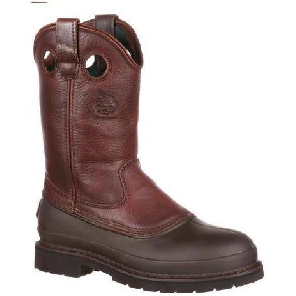Georgia Men's Muddog Steel Toe Wellington Waterproof Work Boot - Brown - G5655 7.5 / Medium / Brown - Overlook Boots