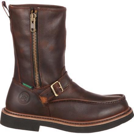 Georgia Men's Side Zipper Waterproof Wellington Work Boot - Brown - G4124 - Overlook Boots