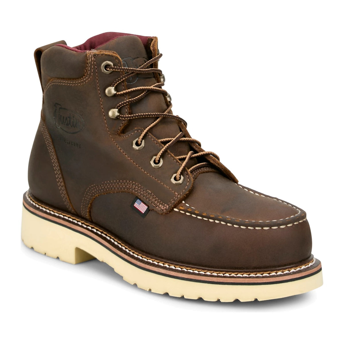Justin Men's Akron 6" Soft Toe Moc Toe Work Boot - Hickory - HL260 7 / Medium / Hickory - Overlook Boots