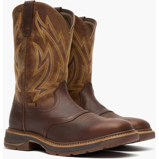 Rocky Men's Ride Lte 11" Waterproof Slip Resist Western Work Boot- Brown- RKW0476 - Overlook Boots