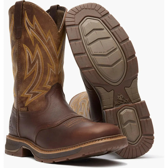 Rocky Men's Ride Lte 11" Waterproof Slip Resist Western Work Boot- Brown- RKW0476 - Overlook Boots
