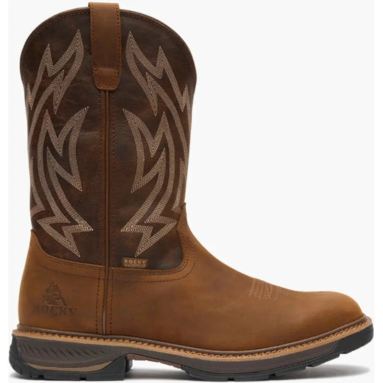 Rocky Men's Ride Lte 11" Waterproof Slip Resist Western Work Boot- Brown- RKW0473 - Overlook Boots