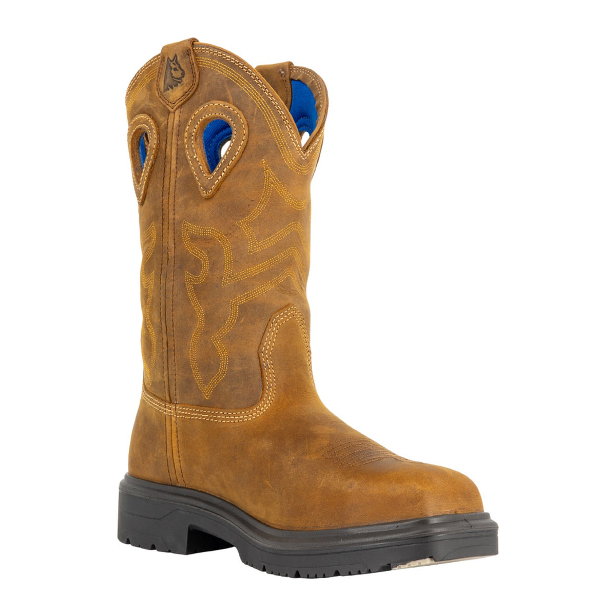 Steel Blue Men's Blue Heeler 10" Steel Toe Waterproof Western Work Boot - Brown - 813945 - Front Angle - Overlook Boots