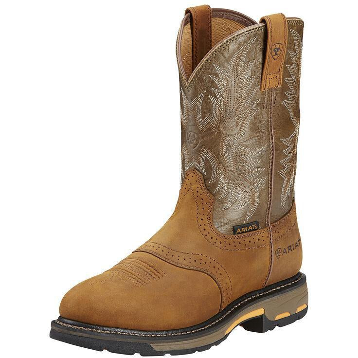 Ariat Men's WorkHog Pull-On 10" Soft Toe Work Western Boot - Bark - 10001188 7 / Medium / Brown - Overlook Boots