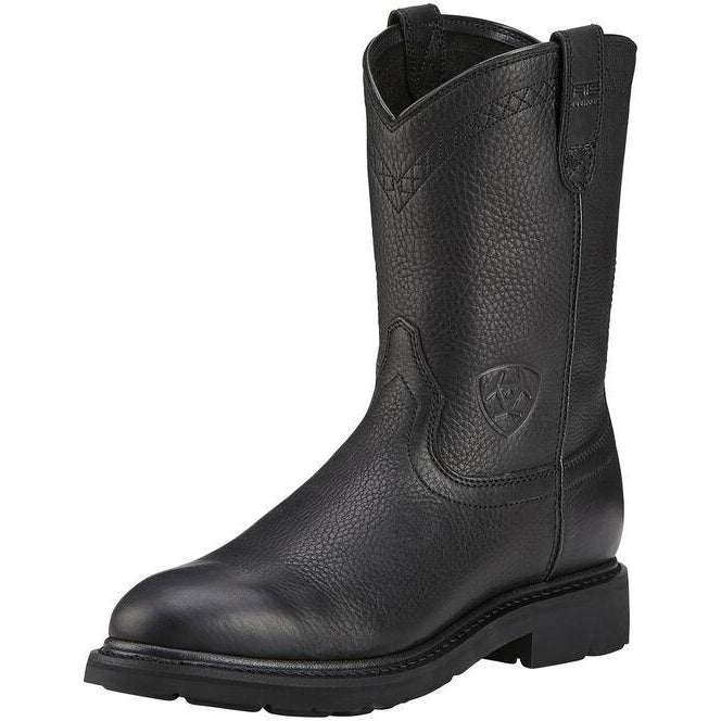 Ariat Men's Sierra 10" Soft Toe Pull-On Western Work Boot - Black - 10002422 7 / Medium / Black - Overlook Boots