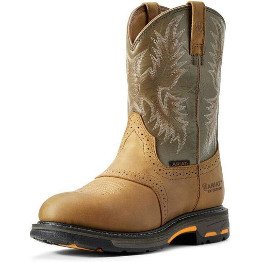 Ariat Men's WorkHog 10" Soft Toe Waterproof Western Work Boot - Aged Bark - 10008633 7.0 / Medium / Brown - Overlook Boots