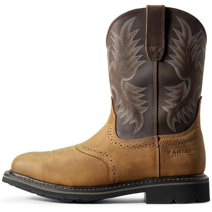 Ariat Men's Sierra 10" Wide Square Steel Toe Western Work Boot- Bark- 10010134 - Overlook Boots