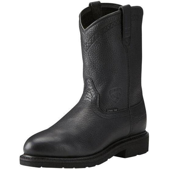 Ariat Men's Sierra 10" Steel Toe Pull-On Western Work Boot - Black - 10021473 7.0 / Medium / Black - Overlook Boots