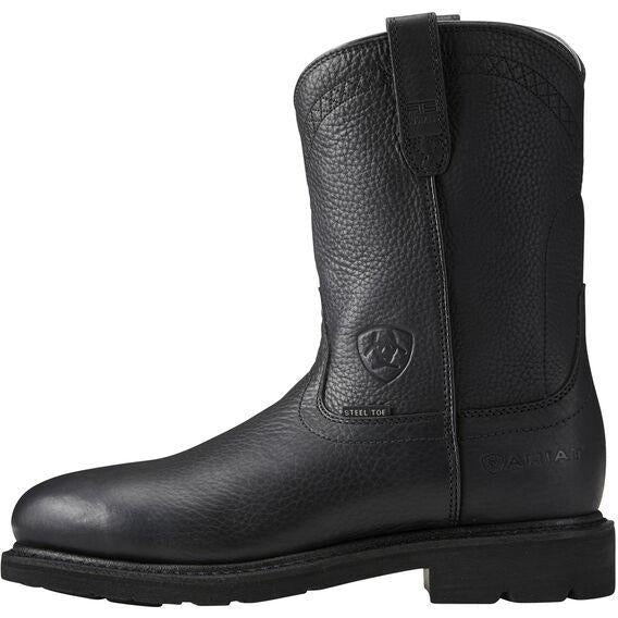 Ariat Men's Sierra 10" Steel Toe Pull-On Western Work Boot - Black - 10021473 - Overlook Boots