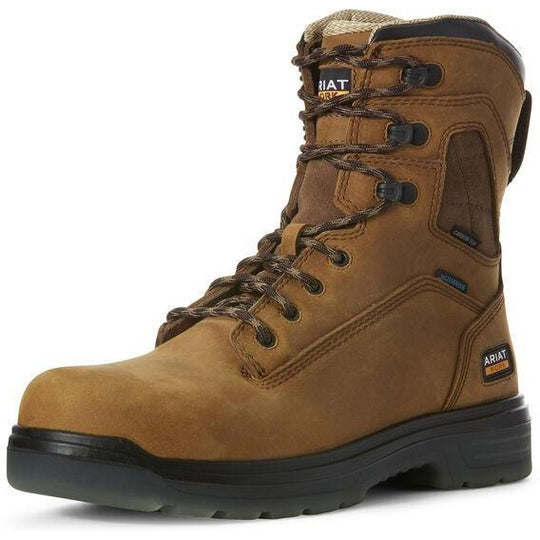 Ariat Men's Turbo 8" Carbon Toe Waterproof Lace Up Work Boot - Bark - 10027326 7.0 / Medium / Brown - Overlook Boots
