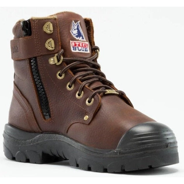 Steel Blue Men's Argyle Met Bump 6" WP MG Steel Toe Side Zip Work Boot - Oak - 862902 7 / Medium / Brown - Overlook Boots
