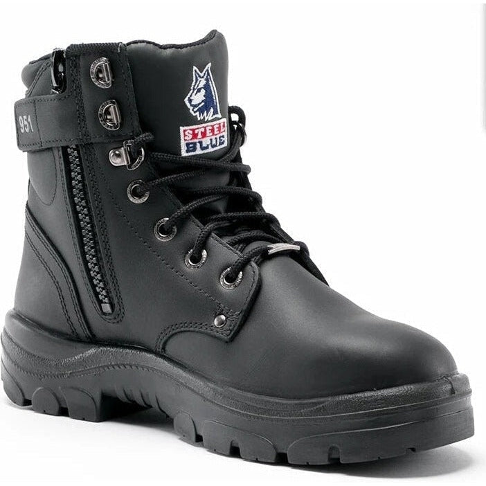Steel Blue Men's Argyle 6" WP Steel Side Zip Work Boot - Black - 312951 7 / Medium / Black - Overlook Boots