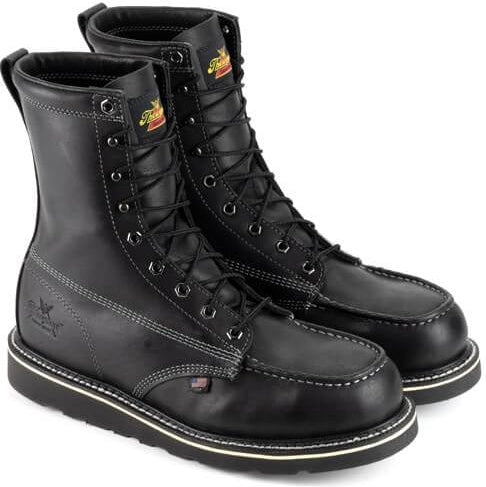 Thorogood Men's American Heritage Midnight 8" Stl Toe USA Made Wedge Work Boot - 804-6208 8 / Medium / Black - Overlook Boots