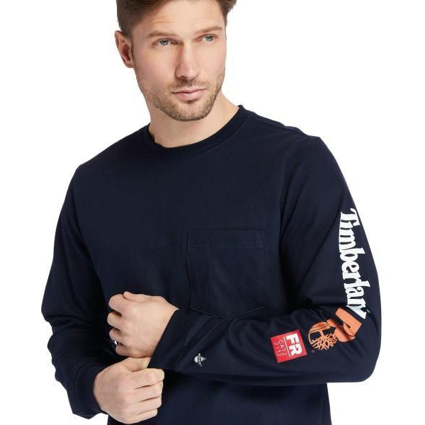 Timberland Pro Men's FR Cotton Core LS W/ Logo Work T-Shirt - Navy - TB0A1V8D410 - Overlook Boots