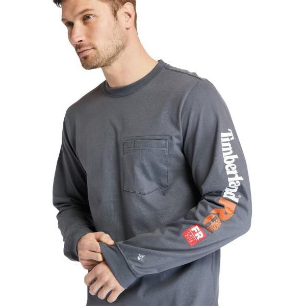Timberland Pro Men's FR Cotton Core LS W/ Logo Work T-Shirt - Charcoal - TB0A1V8D003 - Overlook Boots