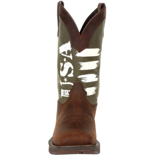 Durango Men's Rebel Army Green USA Print 12" Square Toe Western Boot - Overlook Boots