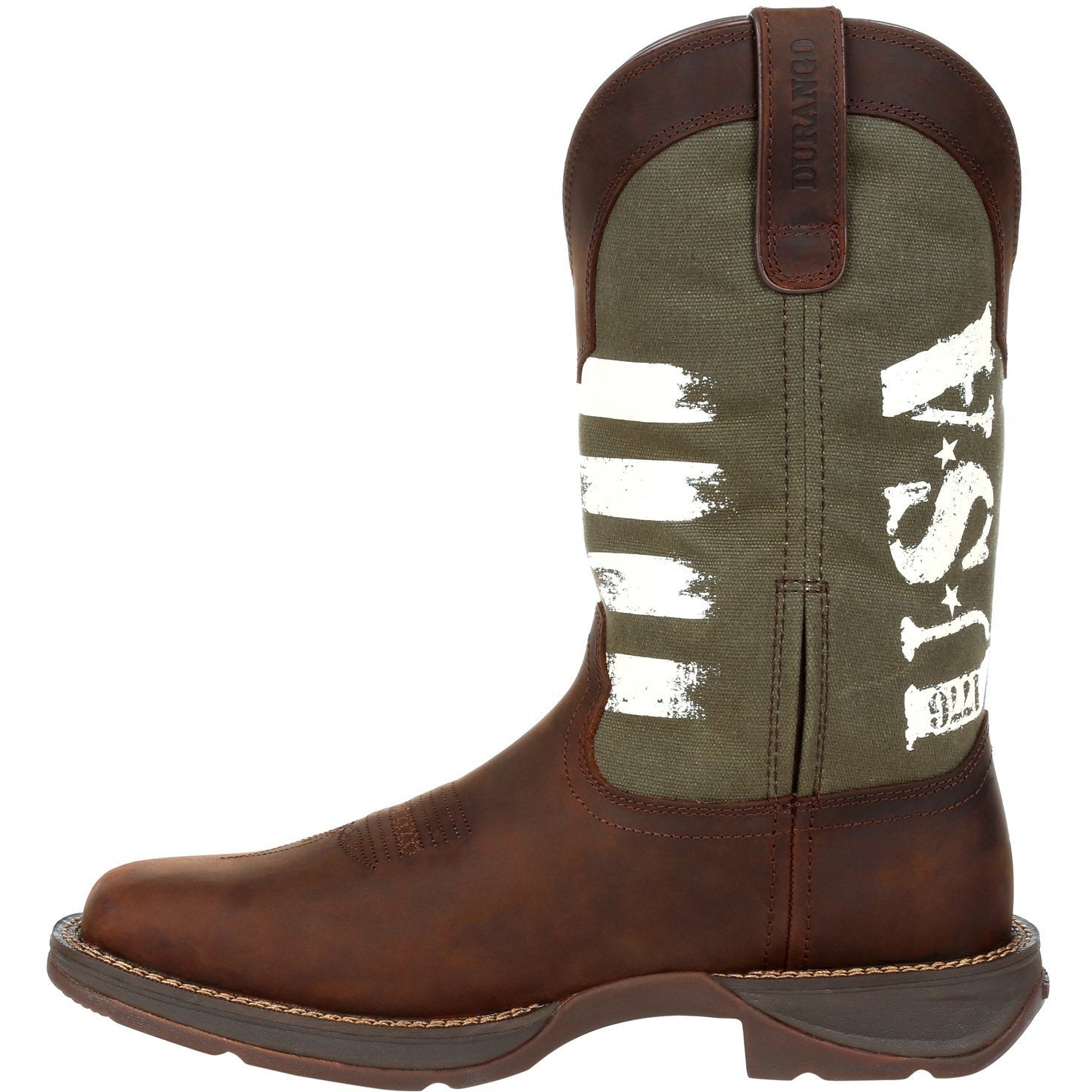 Durango Men's Rebel Army Green USA Print 12" Square Toe Western Boot - Overlook Boots