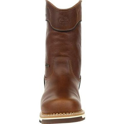 Georgia Men's Amp Lt Wedge 10" Waterproof Steel Toe Pull Work Boot -Brown- GB00517 - Overlook Boots