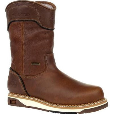 Georgia Men's Amp Lt Wedge 10" Waterproof Steel Toe Pull Work Boot -Brown- GB00517 - Overlook Boots