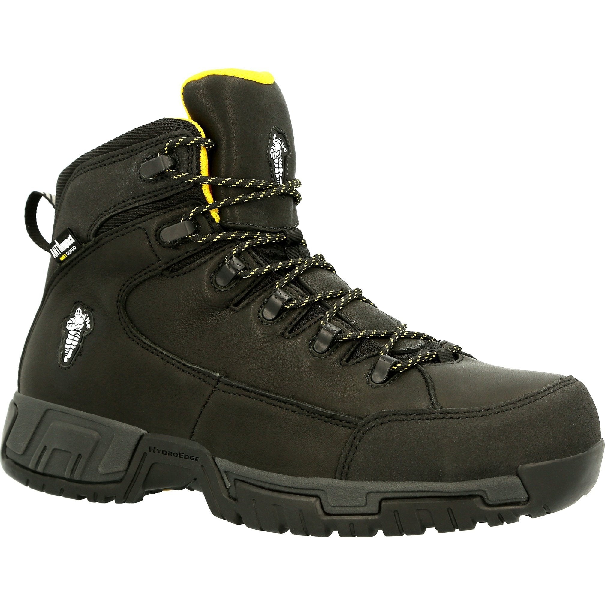 Michelin Men's HydroEdge 6" Alloy Toe Waterproof Metguard Work Boot- Black- MIC0005 8 / Medium / Black - Overlook Boots