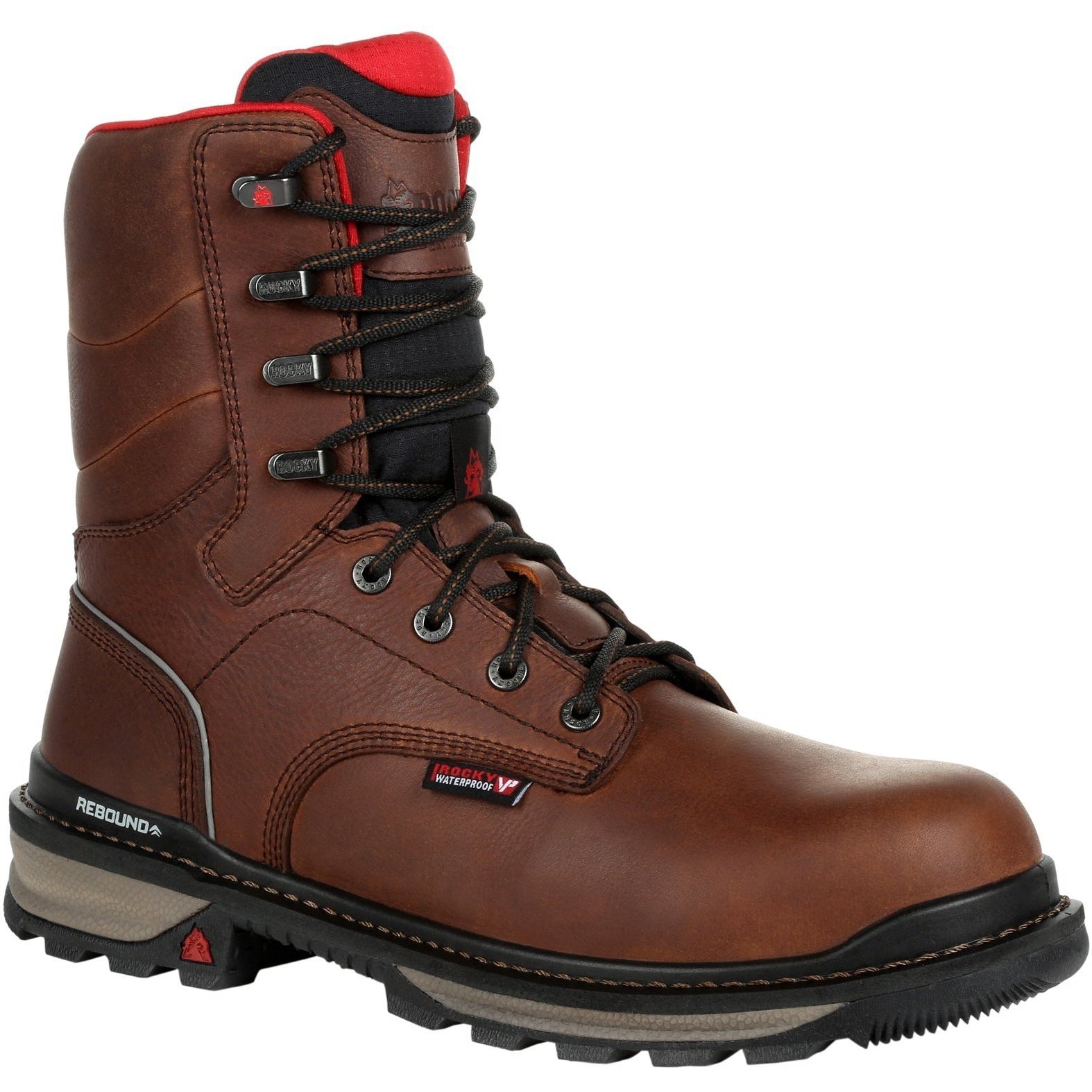 Rocky Men's Rams Horn 8" Waterproof Work Boot - Brown - RKK0296 8 / Medium / Dark Brown - Overlook Boots