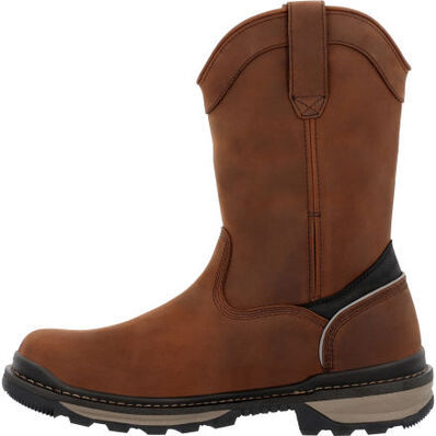 Rocky Men's Rams Horn 10" Waterproof Safety Toe Pull On Work Boot - Brown - RKK0398 - Overlook Boots