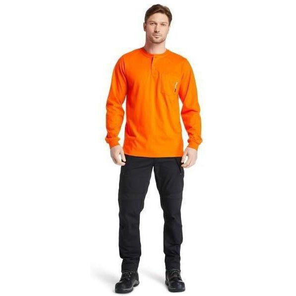 Timberland Pro Men's Flame Resistant Long Sleeve Work Henley - Orange - TB0A23P4Y86 - Overlook Boots