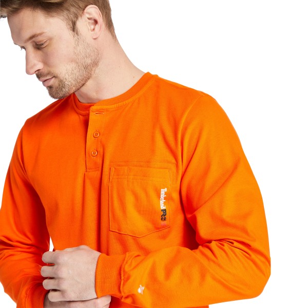 Timberland Pro Men's Flame Resistant Long Sleeve Work Henley - Orange - TB0A23P4Y86 - Overlook Boots