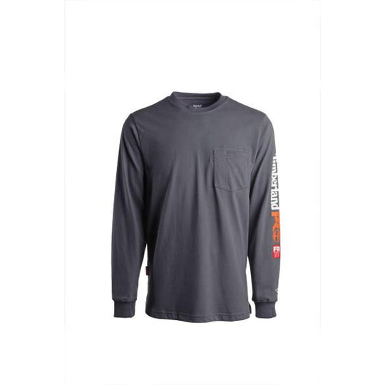 Timberland Pro Men's FR Cotton Core LS W/ Logo Work T-Shirt - Charcoal - TB0A1V8D003 - Overlook Boots
