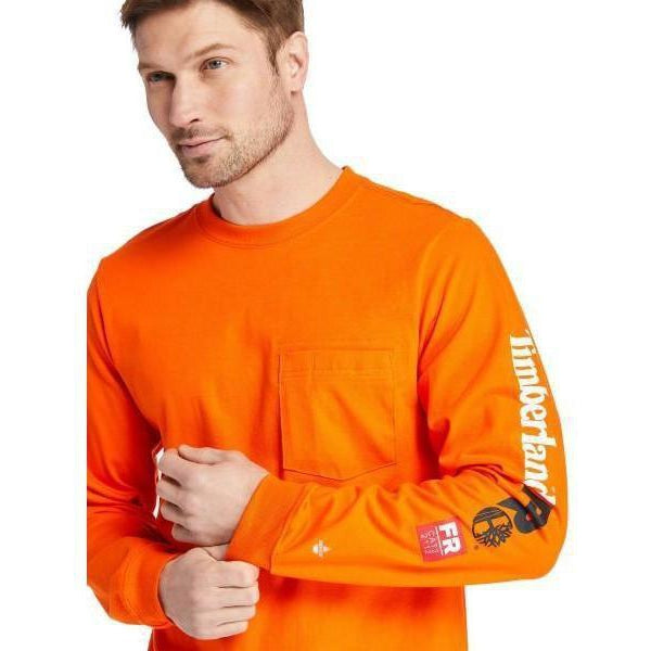 Timberland Pro Men's FR Cotton Core LS W/ Logo Work T-Shirt - Orange - TB0A1V8DY86 - Overlook Boots