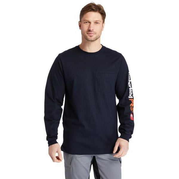 Timberland Pro Men's FR Cotton Core LS W/ Logo Work T-Shirt - Navy - TB0A1V8D410 Small / Navy - Overlook Boots