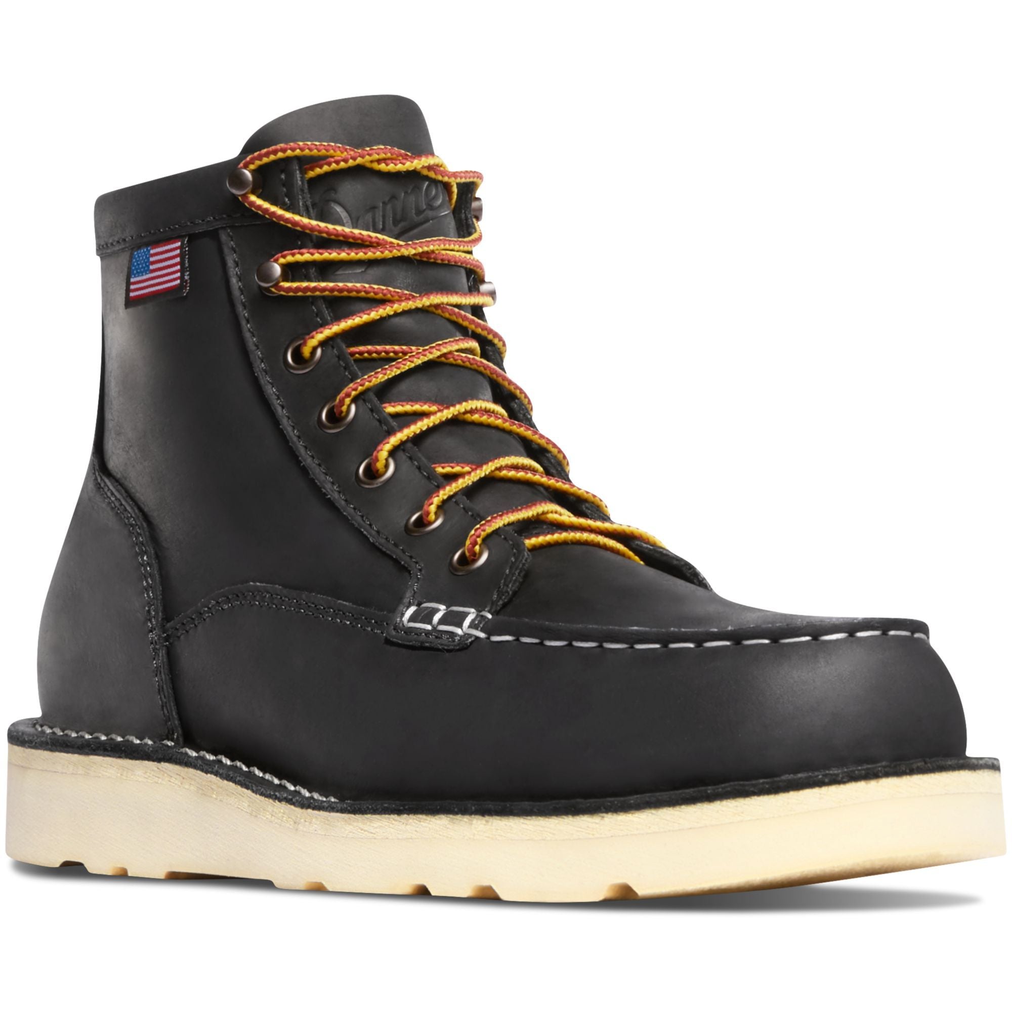 Danner Men's Bull Run USA Made  6" Moc Steel Toe Wedge Work Boot Black 15569 7 / Medium / Black - Overlook Boots