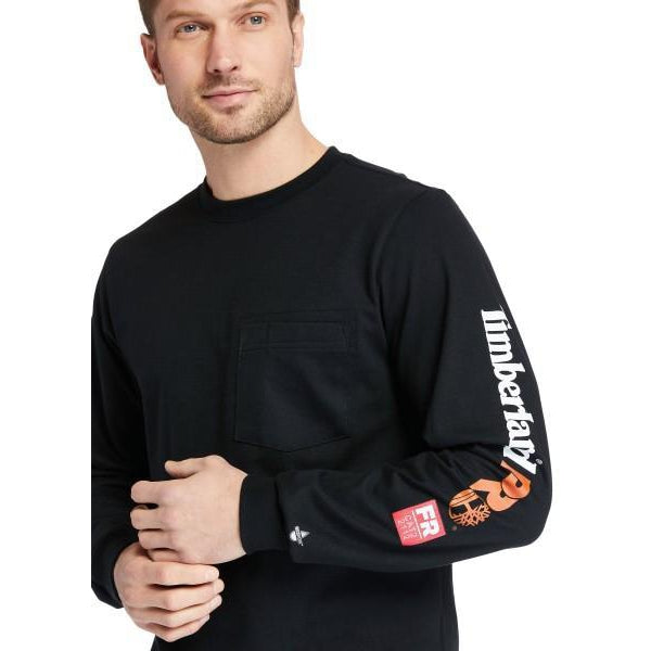 Timberland Pro Men's FR Cotton Core LS W/ Logo Work T-Shirt - Black - TB0A1V8D001 - Overlook Boots