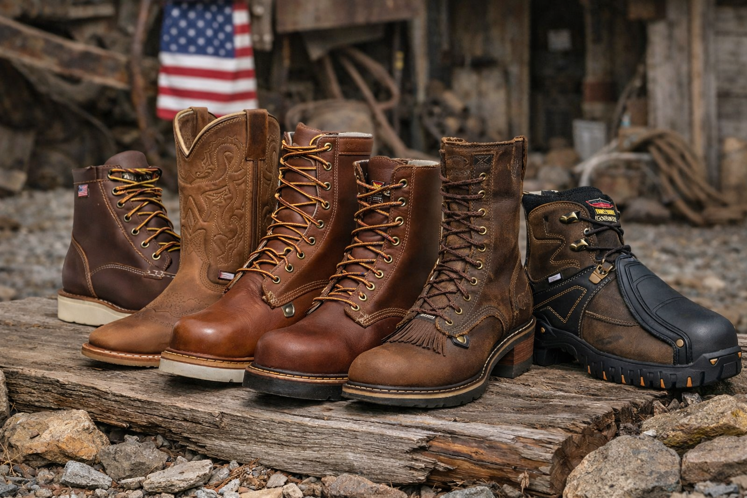 Selection of American-made boots from Overlook Boots, featuring rugged work and western styles for 2026.