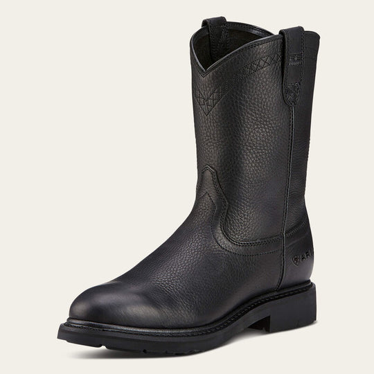 Ariat Men's Sierra 10" Soft Toe Pull-On Western Work Boot - Black - 10002422 - Overlook Boots
