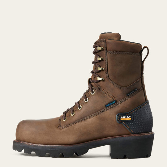Ariat Men's Powerline 8" Waterproof Composite Toe Work Boot - Brown - 10018566 - Overlook Boots