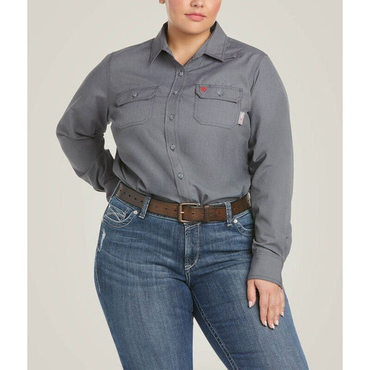 Ariat Women's Featherlight Flame Resist Work Shirt Gunmetal - 10030335 - Overlook Boots